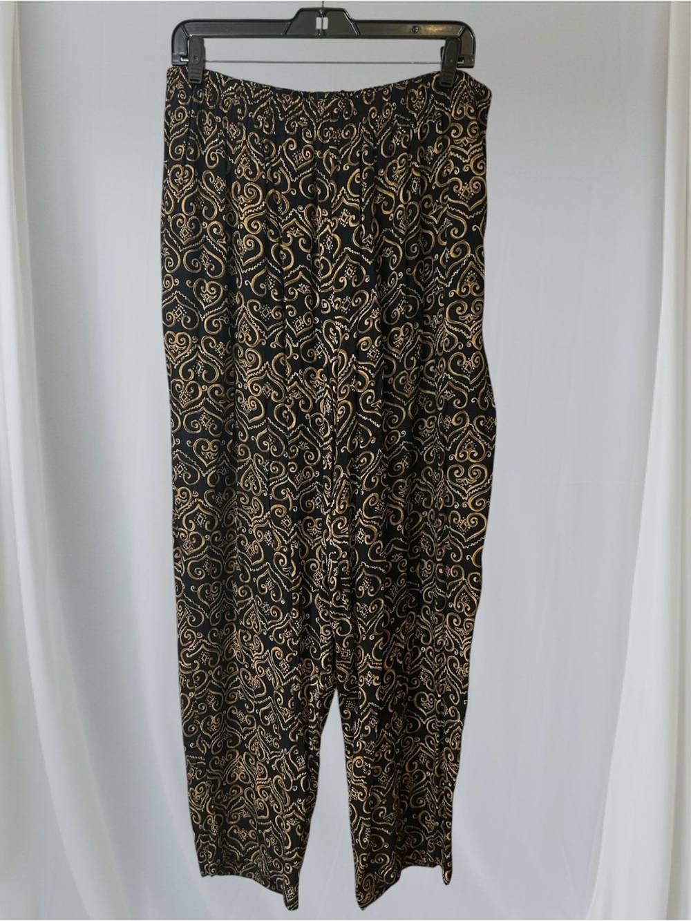 Carole Little Black & Tan Swirl-Print Wide-Leg Pants Vintage? Size 20